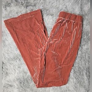 Crushed Velvet Ribbed Women's Wide Leg Flare Leggings in Peachy Color Large